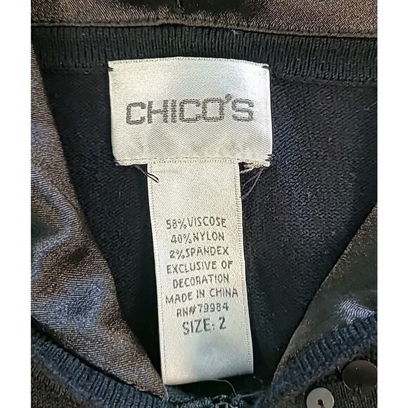 Chico’s Women’s Hoodie Sz 2 L Black Sequin Trim Zip Cardigan Jacket Flaw - Picture 6 of 9